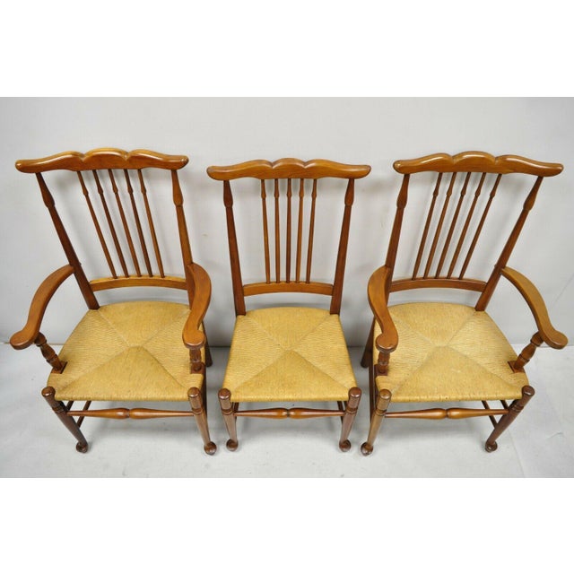 Vintage Spindle Back Cherry Wood Rush Seat Queen Anne Colonial Dining