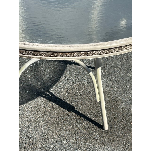 1970s Beautiful Vintage Lloyd Loom Aluminum Patio Set Table & 4 Chairs For Sale - Image 5 of 12