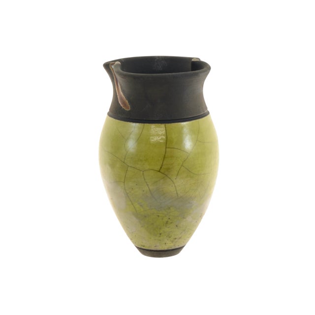 Crackle Glaze Chartreuse Studio Art Vase For Sale - Image 4 of 7