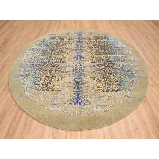2010s Gold Brown, Hand Knotted Transitional Sarouk Silk With Textured Wool, Round Oriental Rug For Sale In New York - Image 6 of 13