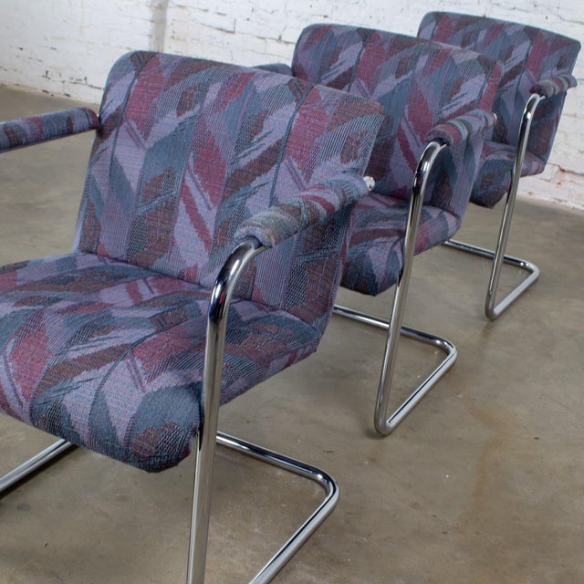 Late 20th Century Modern Set of 3 Armchairs W/Chrome Tube Cantilever Frames Style of Steelcase For Sale - Image 10 of 18