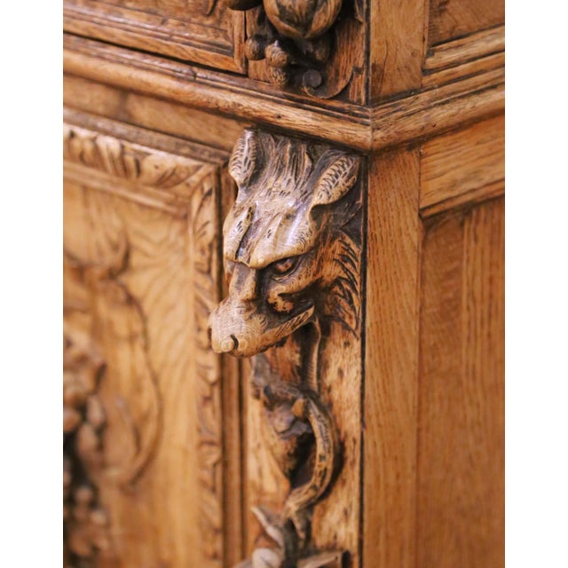 19th Century French Black Forest Carved Bleached Oak Buffet Cabinet For Sale - Image 16 of 18