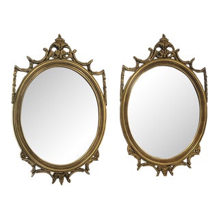 33" Tall French Provincial Ornate Gold Wall Mirrors - a Pair For Sale