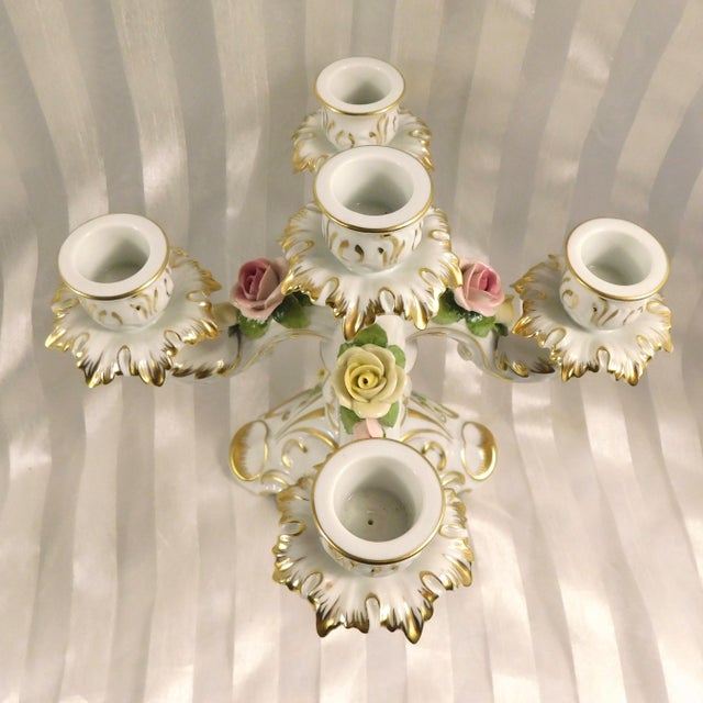 1930s Alboth and Kaiser Five Candle Candelabra With Dimensional Flowers # 26745 For Sale - Image 15 of 17