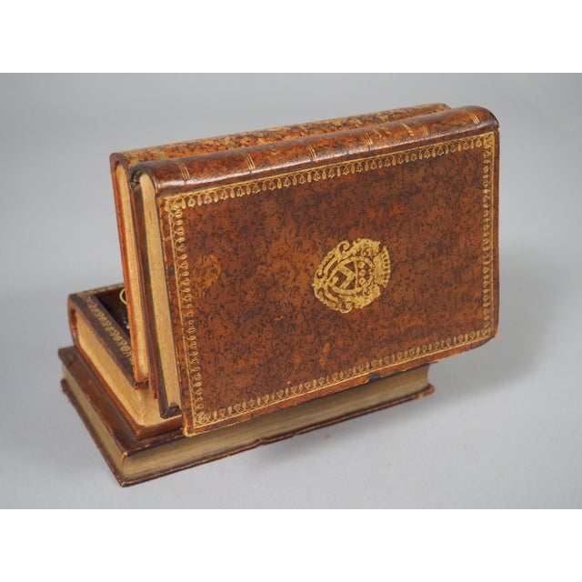French Leather Faux Book Stack Cave a Liqueur, Circa 1900 - Set of 7 For Sale - Image 9 of 18