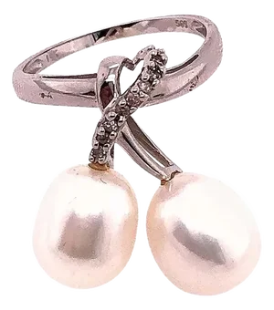 14 Karat White Gold Pearl and Diamond Freeform Ring, Size 7