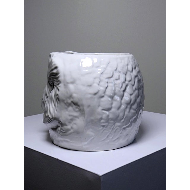 White Large Vintage Italian White Earthenware Owl Head Cachepot, 1960s For Sale - Image 8 of 18