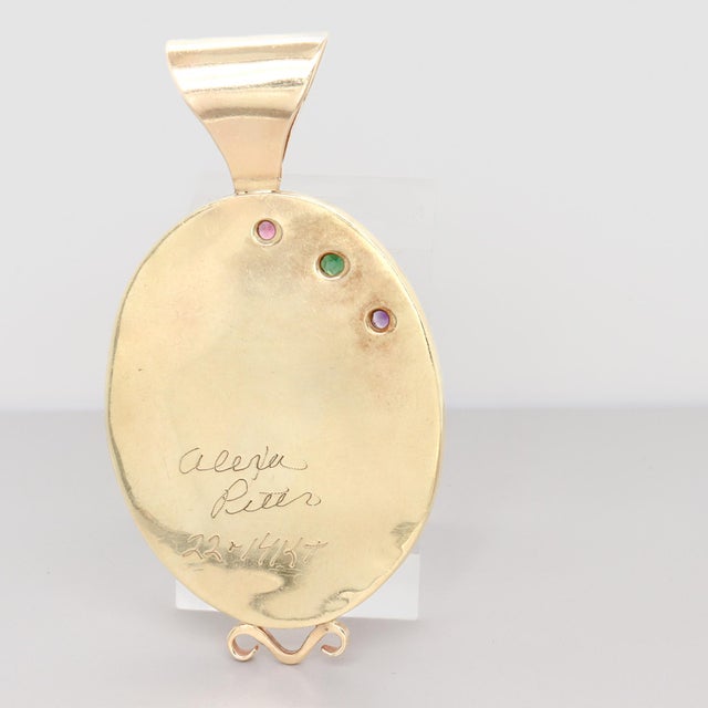 Alexa & Peter Smarsh 22k & 14k Gold & Cloisonne Enamel Woman's Face Pendant For Sale - Image 14 of 14
