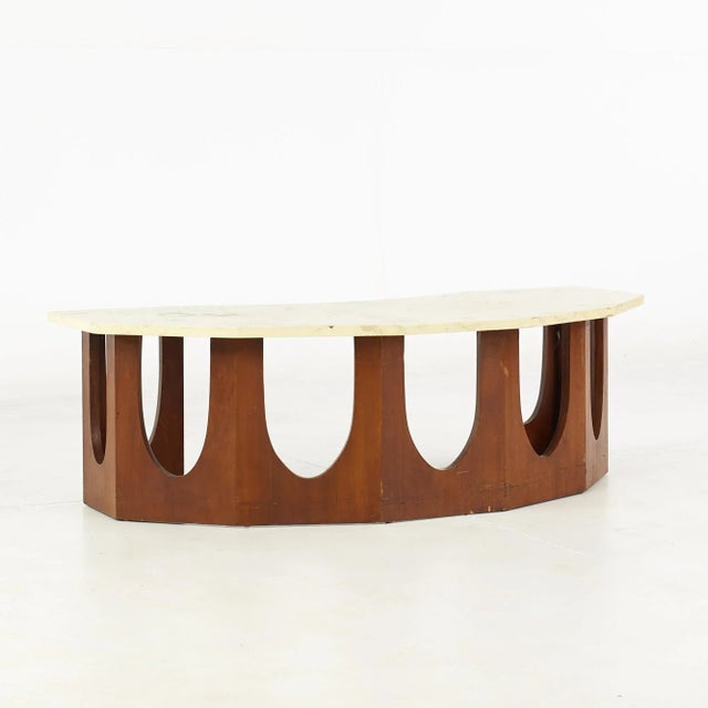 Harvey Probber Mid Century Walnut and Travertine Half Crescent Moon Coffee Table For Sale - Image 10 of 10