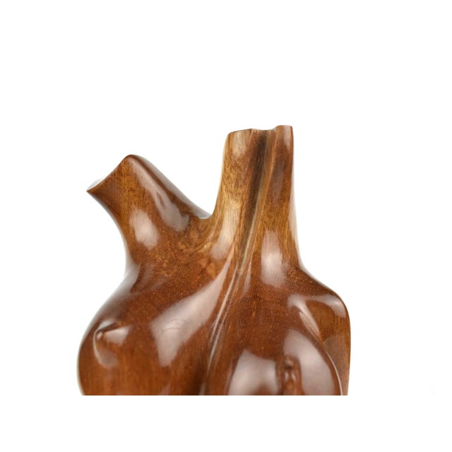 Brown Mid 20th Century Wood Carved Nude Female Torso Sculpture on Stone Base by Amalina For Sale - Image 8 of 12