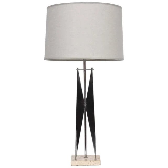 1960s Tall Maurizio Tempestini Chrome & Travertine "Geometric" Table Lamp For Sale - Image 13 of 13