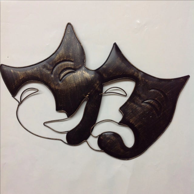 Mid-Century Modern Artisan House Metal Wall Art Drama Masks - A Pair For Sale - Image 3 of 4