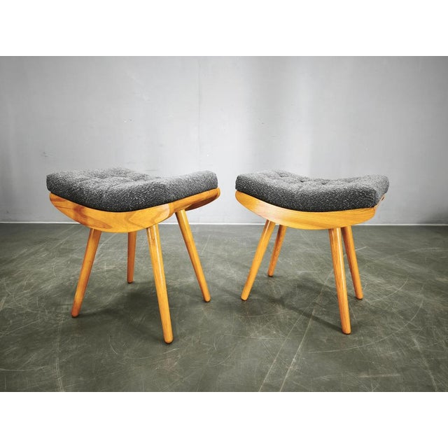 Gold Mid-Century Maple Stools, Former Czechoslovakia, 1960s, Set of 2 For Sale - Image 8 of 9