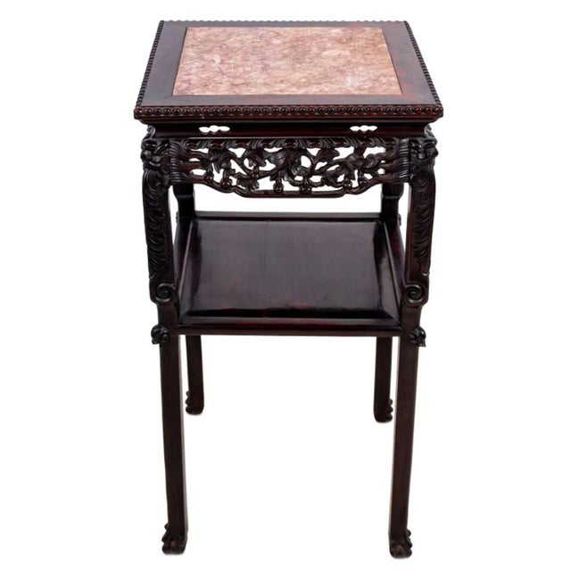 Chinese Hardwood and Marble Pedestal Table For Sale - Image 4 of 4