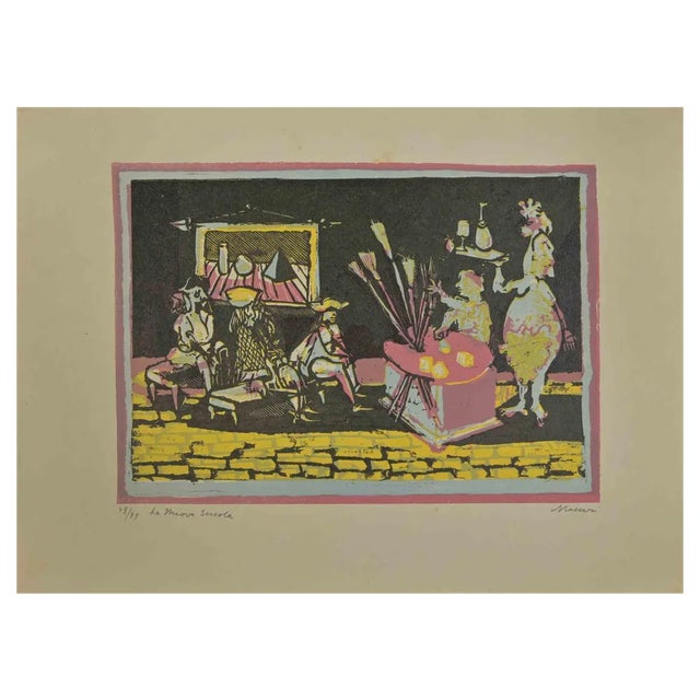 Mino Maccari, New School, Linocut, Mid-20th Century For Sale
