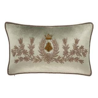 Regina Silk Velvet Embroidered Throw Pillow Cover, 12 X20 For Sale