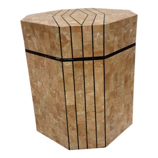 Maitland-Smith Tessellated Stone Lidded Box Side Table Wiith Storage, Drinks Table For Sale