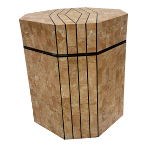 Maitland-Smith Tessellated Stone Lidded Box Side Table Wiith Storage, Drinks Table