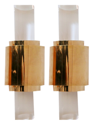 Gilt Brass & Acrylic Glass Wall Lights, Germany, 1980s, Set of 2