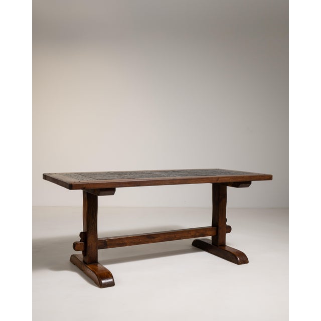 Wood 1970s Oak Dining Table with Stone Top in Original Patina For Sale - Image 7 of 11