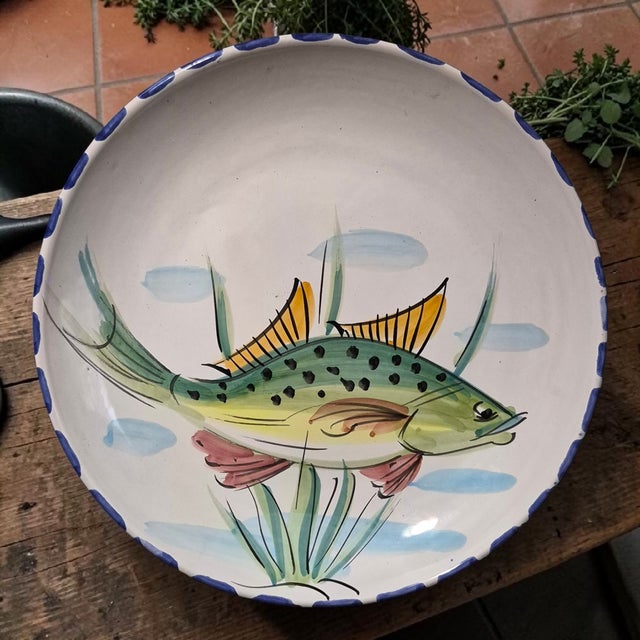 The Vintage Coastal Vietri Hand Painted Fish Large Platter is a beautiful and unique piece that adds a touch of charm to...