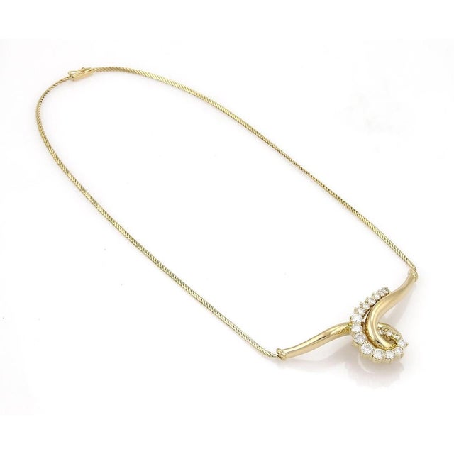 Contemporary Mid 20th Century Jose Hess Diamond 18k Yellow Gold Wide Curved Scroll Necklace For Sale - Image 3 of 7