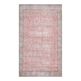 1970s Vintage Turkish Handmade Wool Cotton Pink Area Rug For Sale