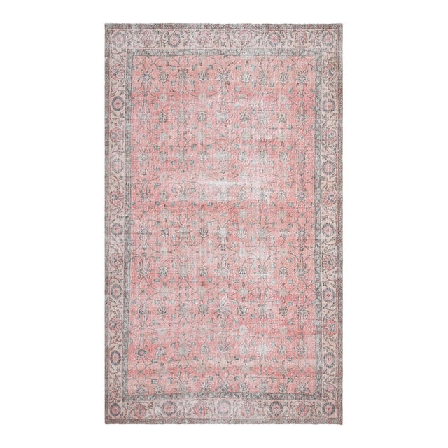 1970s Vintage Turkish Handmade Wool Cotton Pink Area Rug For Sale