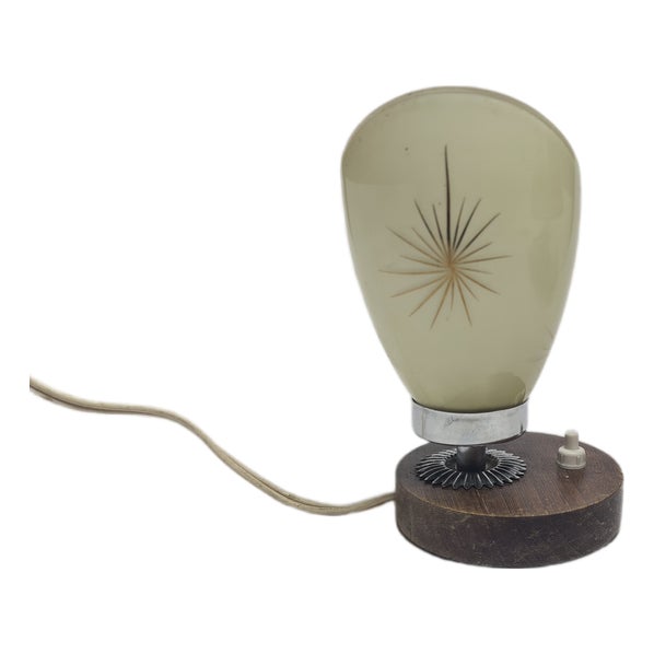 Art Deco Bedside Lamp in Glass, Metal, and Wood, Belgium, 1950s For Sale