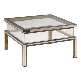 Romeo Rega Mid Century Chrome, Brass and Glass Coffee Table For Sale