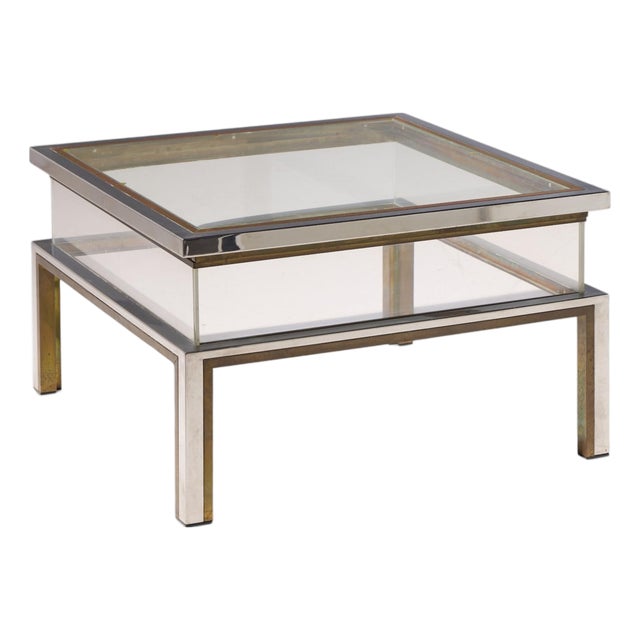 Romeo Rega Mid Century Chrome, Brass and Glass Coffee Table For Sale