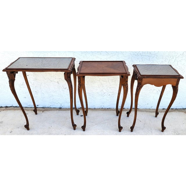 French Nesting Tables Walnut Vintage For Sale - Image 14 of 15