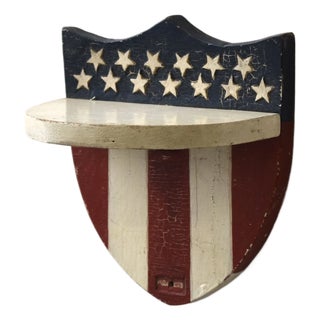 Vintage Folk Art Polychrome Federal Shield Wall Shelf, Dated 1938 For Sale