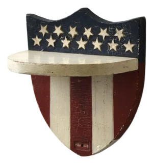 Vintage Folk Art Polychrome Federal Shield Wall Shelf, Dated 1938