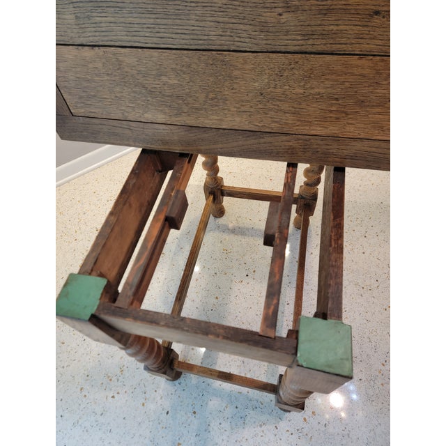 Chestnut 1940s Oak Fold Top Barley Twist Card Table For Sale - Image 8 of 12