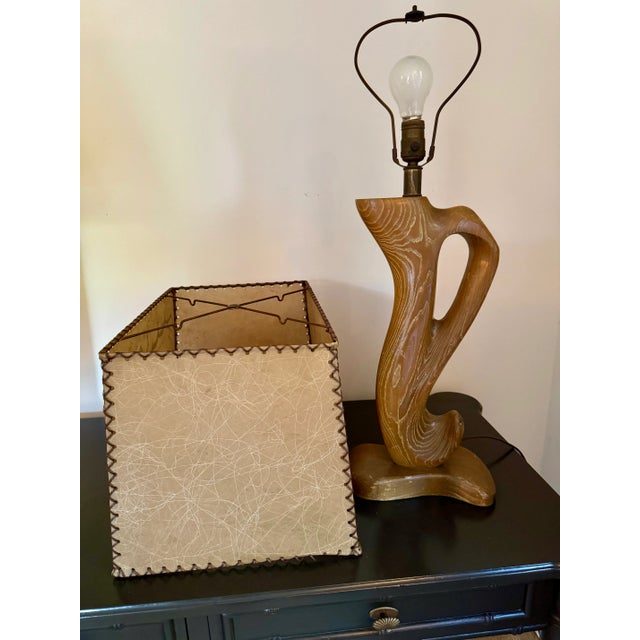 1950s Cerused Oak Lamp With Fiberglass Shade For Sale - Image 4 of 9