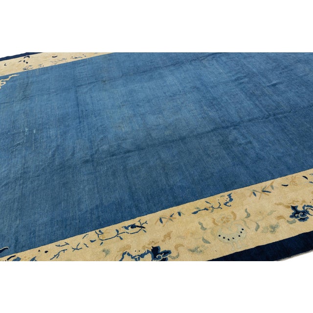 Antique Art Deco Handmade Blue Designed Chinese Wool Rug For Sale - Image 10 of 12