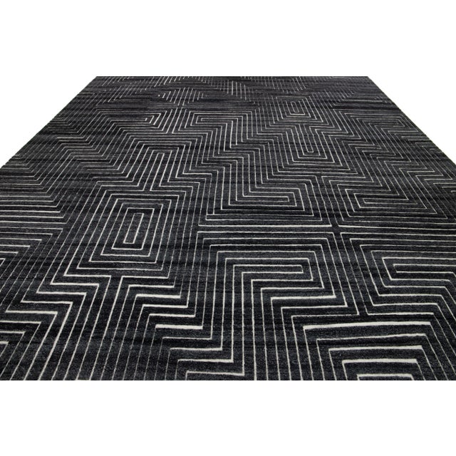 Moroccan Contemporary Moroccan Style Charcoal Wool Rug With Geometric Pattern by Apadana For Sale - Image 3 of 10