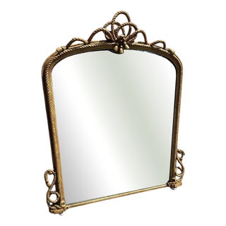 Large Antique English Arched Top Gilt Rope Twist Overmantle Mirror For Sale