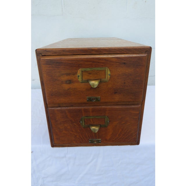 Early 1900s Oak Tabletop Two Drawer Table Top Large Wooden Card File 6128 For Sale In Miami - Image 6 of 18