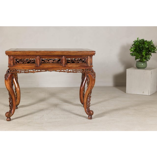 Early 20th Century Late Qing Dynasty Hardwood Hall Table with Dragon Carvings and Lacquer Patina For Sale - Image 5 of 12