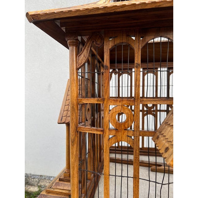 Large Wooden Bird Cage on Stand, 1900s For Sale - Image 17 of 18