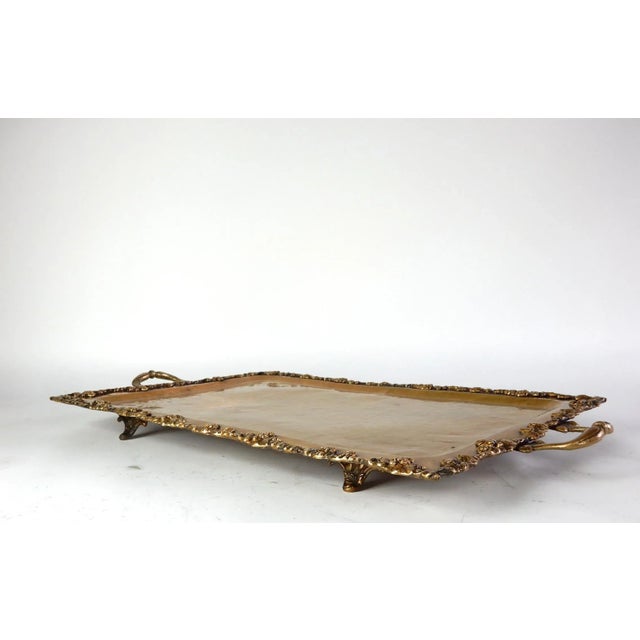 Metal Large Footed Brass Service Tray for Bar or Table For Sale - Image 7 of 10