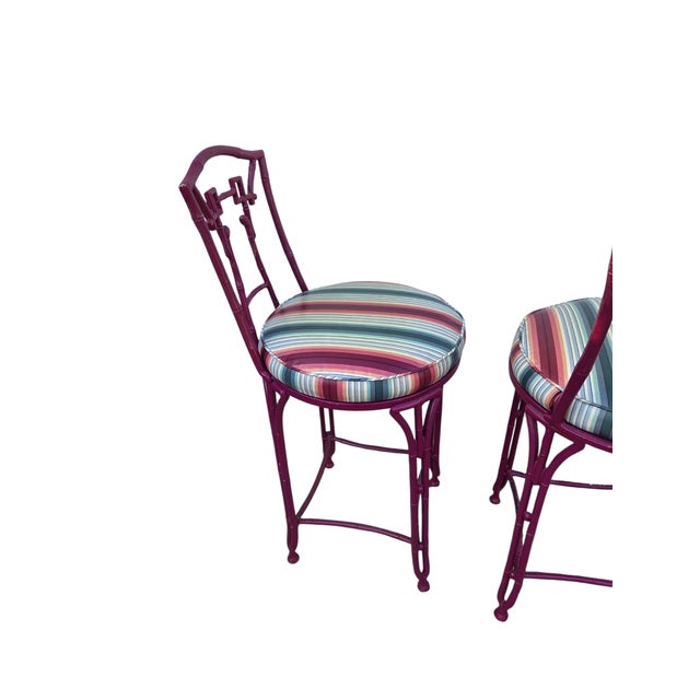 2 Vintage Chinese Chippendale Regency Side Chair Counter Stools Aluminum Bamboo For Sale - Image 12 of 16