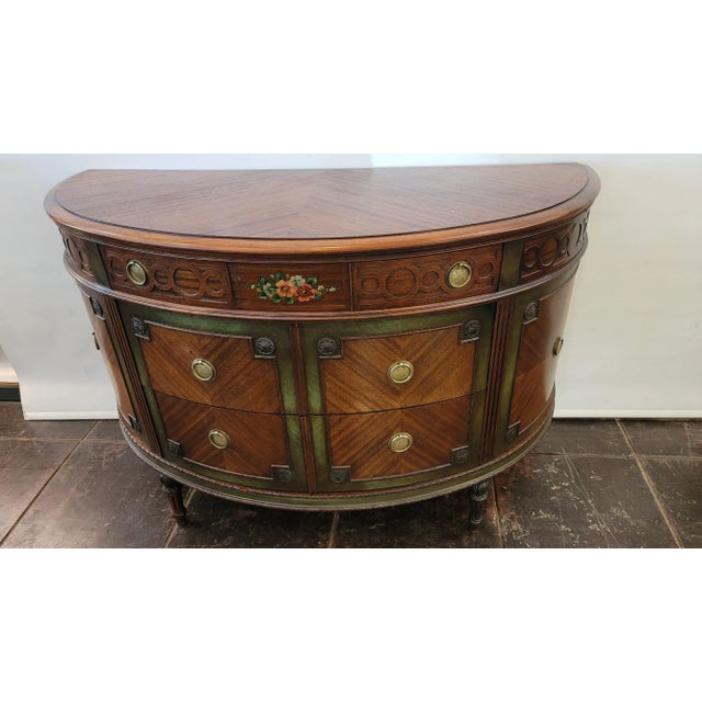Antique French Demilune Commode Dresser Louis XVI Style Handpainted Quality Neoclassical For Sale - Image 12 of 12