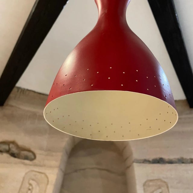 1950s Stilnovo Red Perforated Cone Italian Pendant Lamp Italy For Sale In San Diego - Image 6 of 9