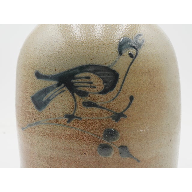 Antique Blue Stoneware Crock Jug W. Handle W. Bird For Sale In Philadelphia - Image 6 of 11