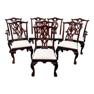Stanley Furniture “stoneleigh” Mahogany Carved Chippendale Georgian Style Dining Chairs - Set of 8 For Sale
