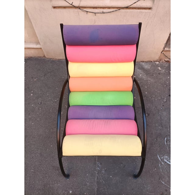Black Armchair in Black Lacquered Iron with Colored Fabric Cylinders, 1980s For Sale - Image 8 of 12