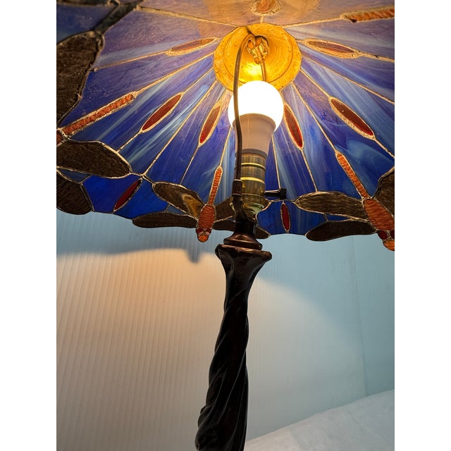 Dragonfly Stain Glass Shade Table Lamp For Sale In San Francisco - Image 6 of 12